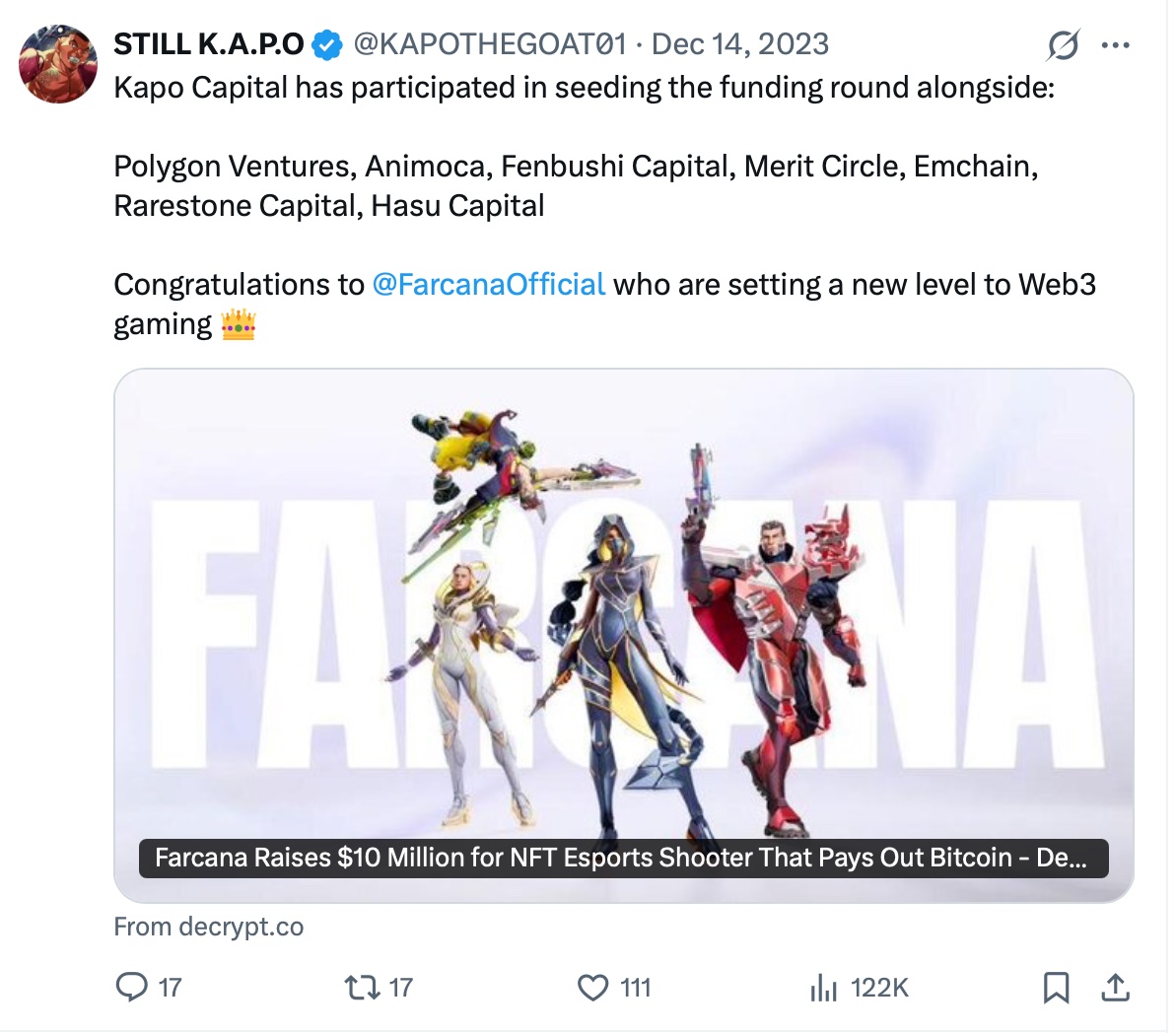 Kapo Capital · 122K view tweet