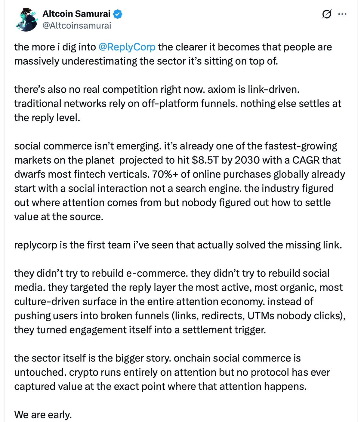 Sector thesis on Replycorp · @altcoinsamurai
